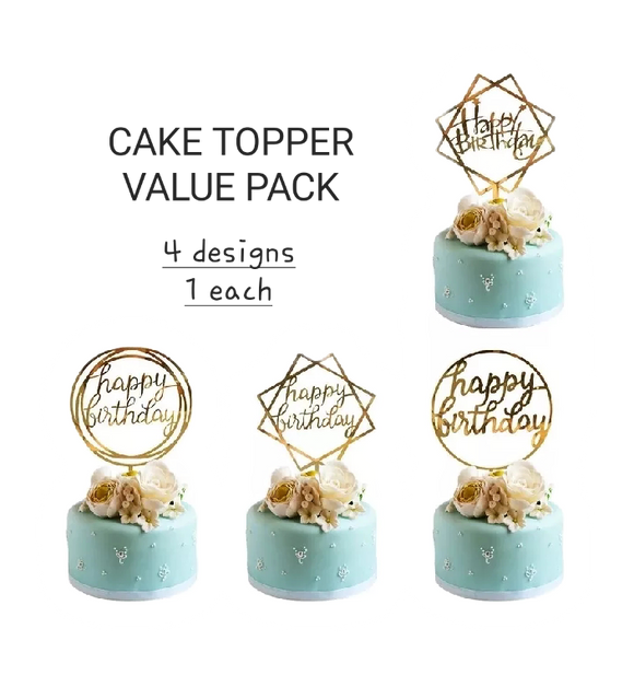 Happy Birthday Cake Topper Value Pack- 4pack