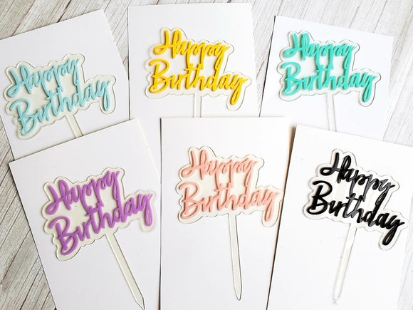 Happy Birthday Acrylic Topper -Pastels