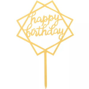 Happy Birthday Acrylic Topper- GOLD SQUARE